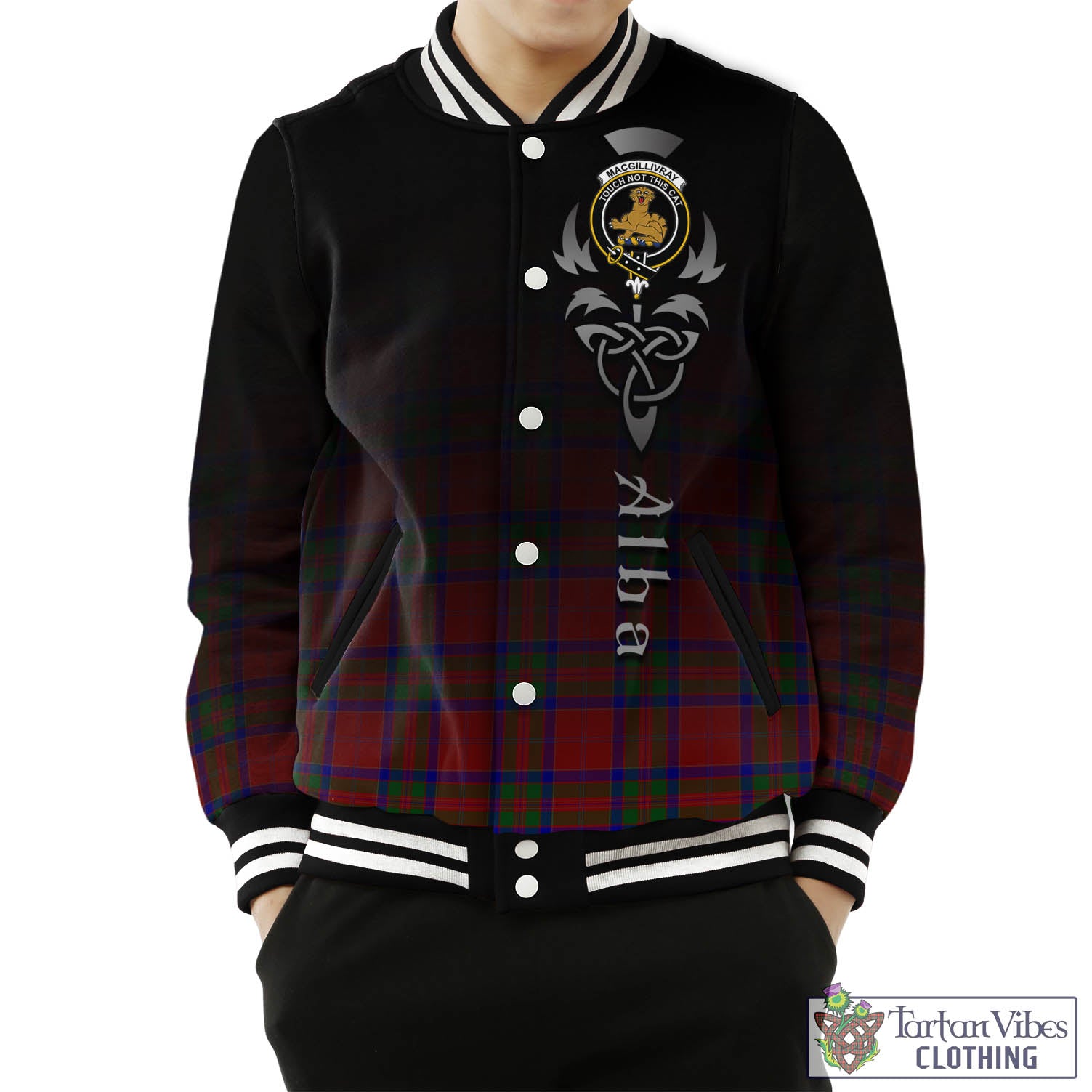 Tartan Vibes Clothing MacGillivray Tartan Baseball Jacket Featuring Alba Gu Brath Family Crest Celtic Inspired