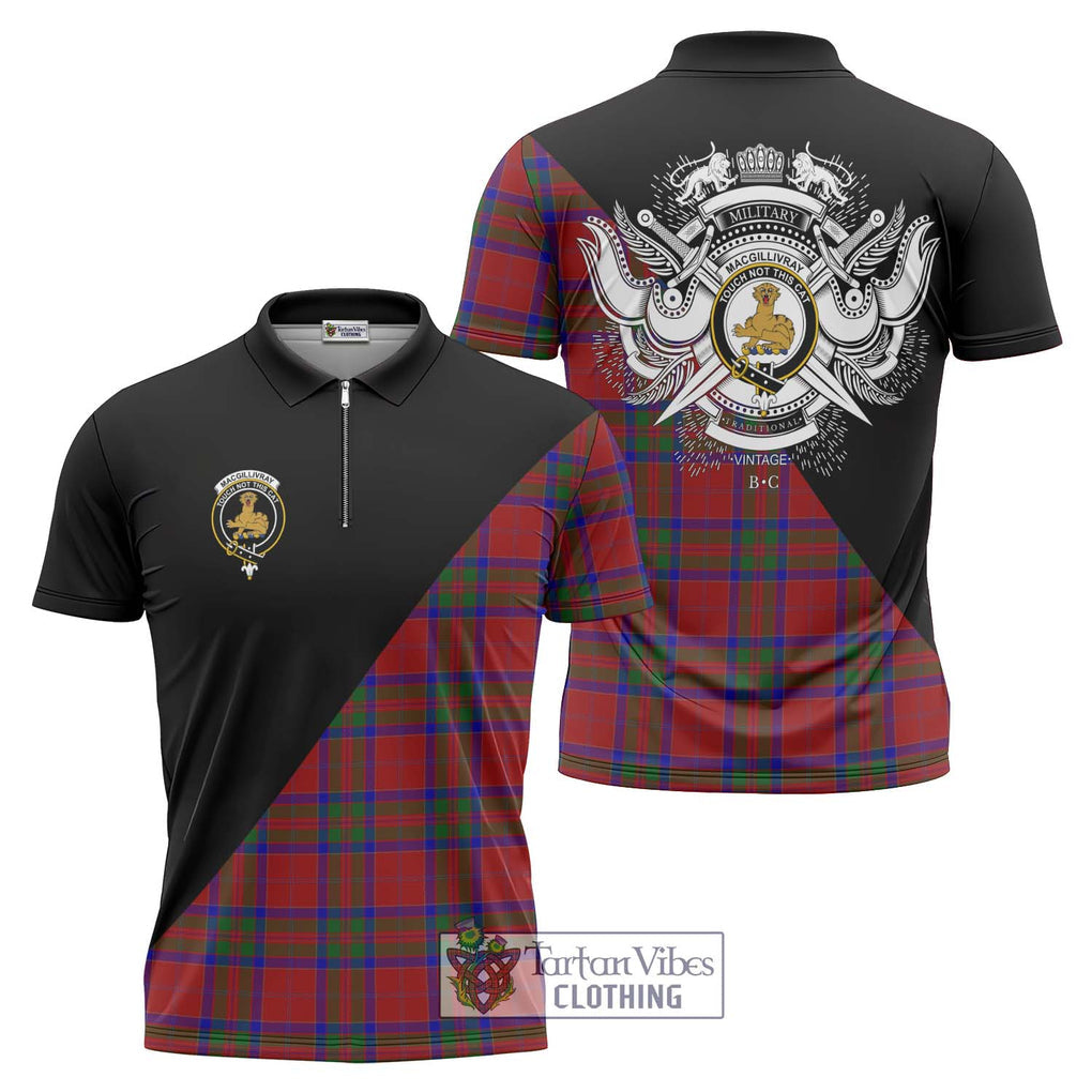 MacGillivray (McGillivray) Tartan Zipper Polo Shirt with Family Crest and Military Logo Style Unisex - Tartanvibesclothing Shop