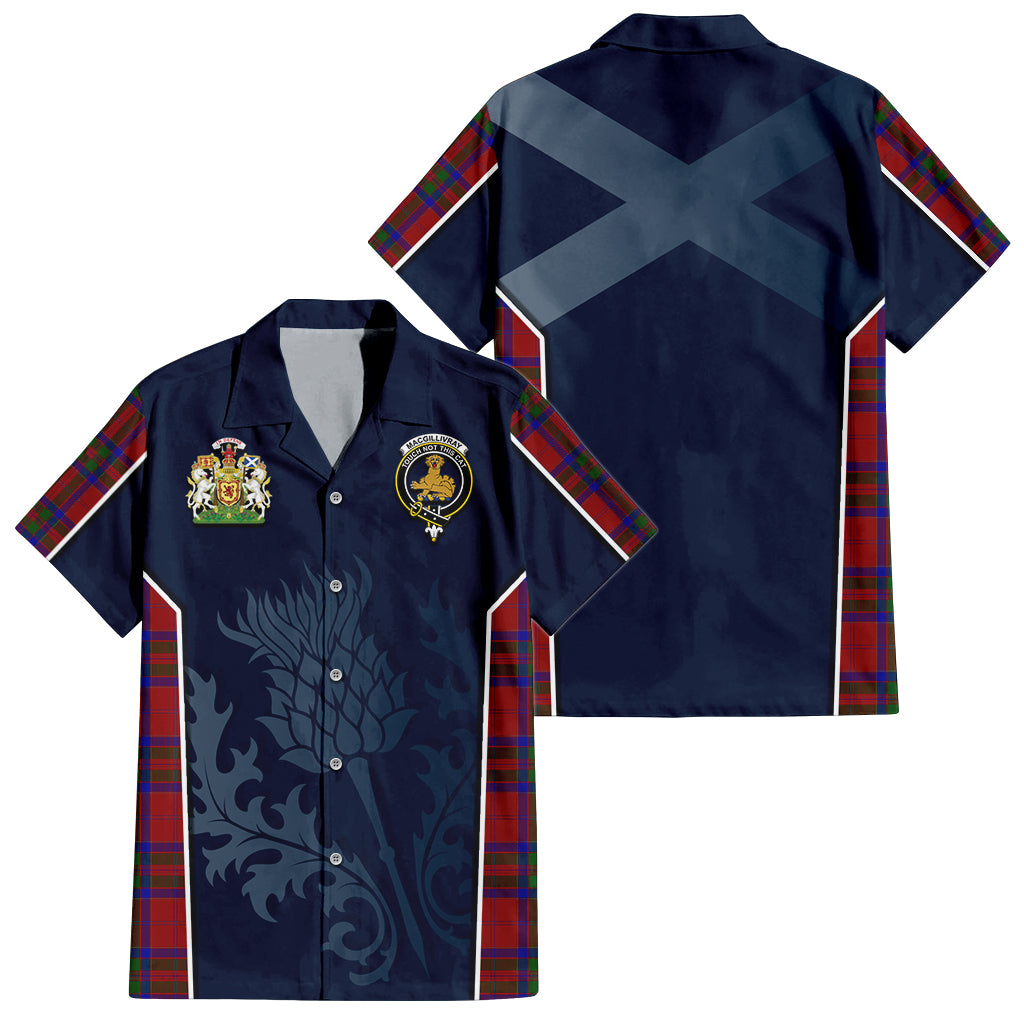 Tartan Vibes Clothing MacGillivray Tartan Short Sleeve Button Up Shirt with Family Crest and Scottish Thistle Vibes Sport Style