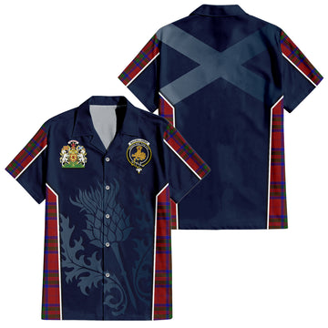 MacGillivray (McGillivray) Tartan Short Sleeve Button Up Shirt with Family Crest and Scottish Thistle Vibes Sport Style