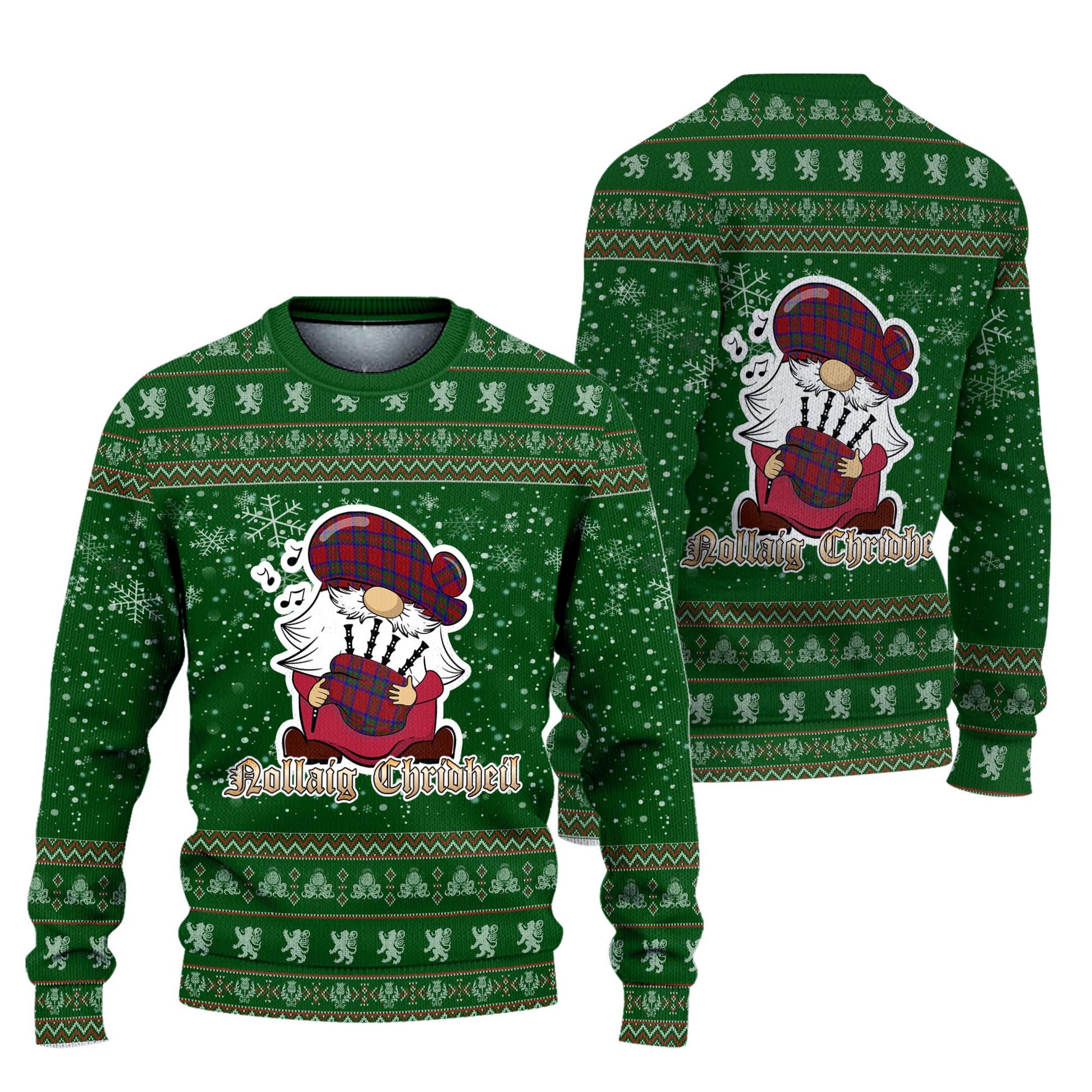 MacGillivray Clan Christmas Family Knitted Sweater with Funny Gnome Playing Bagpipes Unisex Green - Tartanvibesclothing