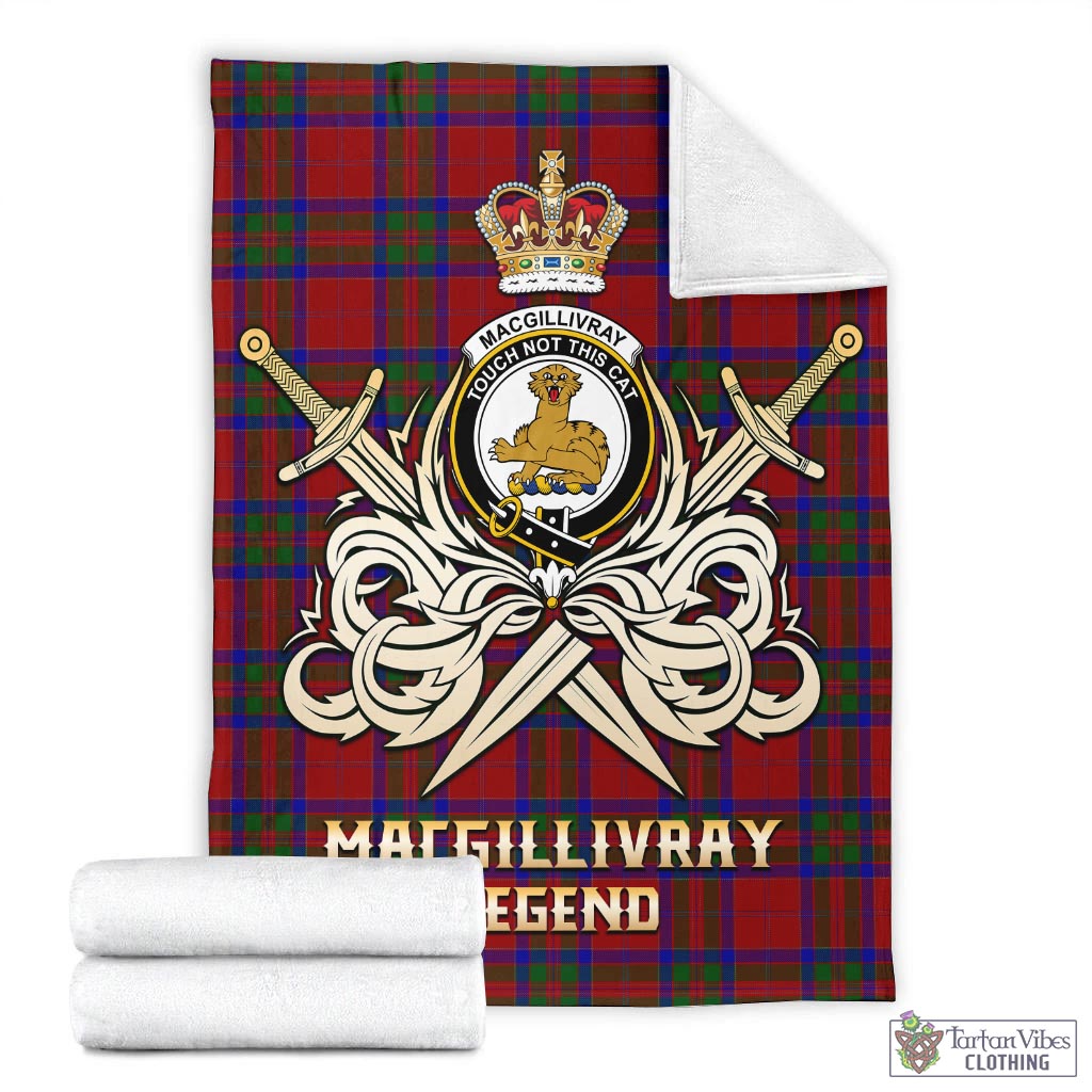 Tartan Vibes Clothing MacGillivray Tartan Blanket with Clan Crest and the Golden Sword of Courageous Legacy