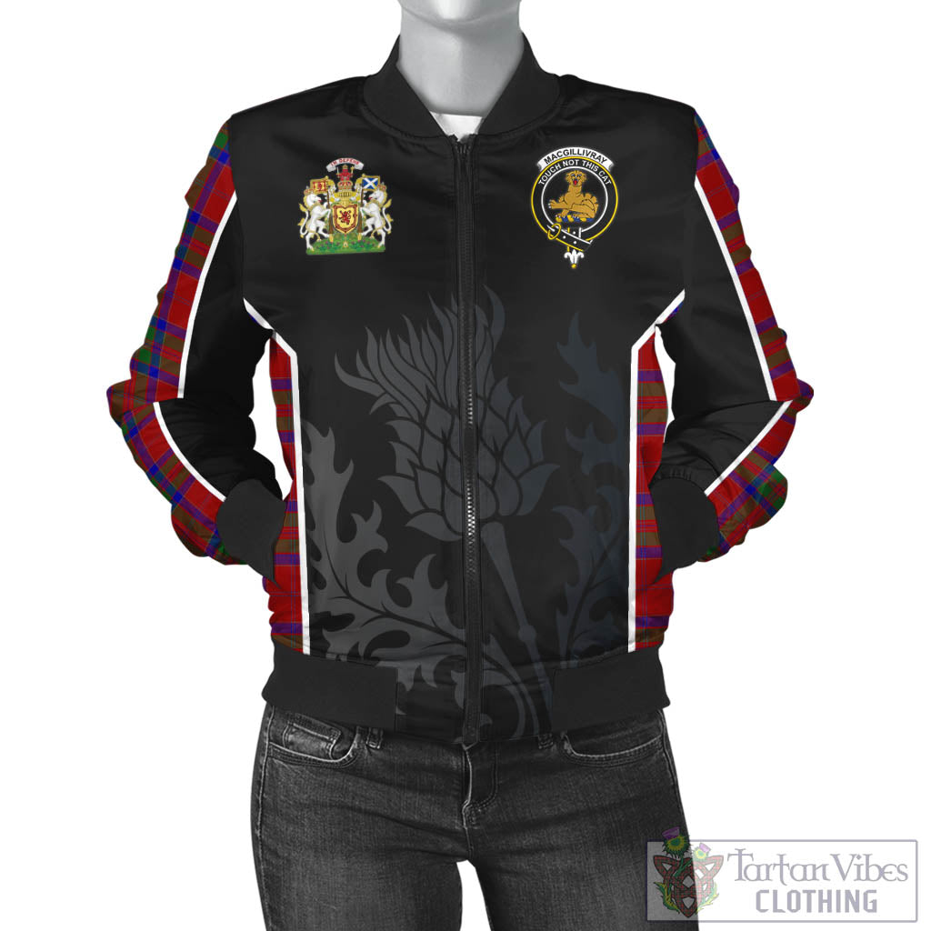 Tartan Vibes Clothing MacGillivray Tartan Bomber Jacket with Family Crest and Scottish Thistle Vibes Sport Style