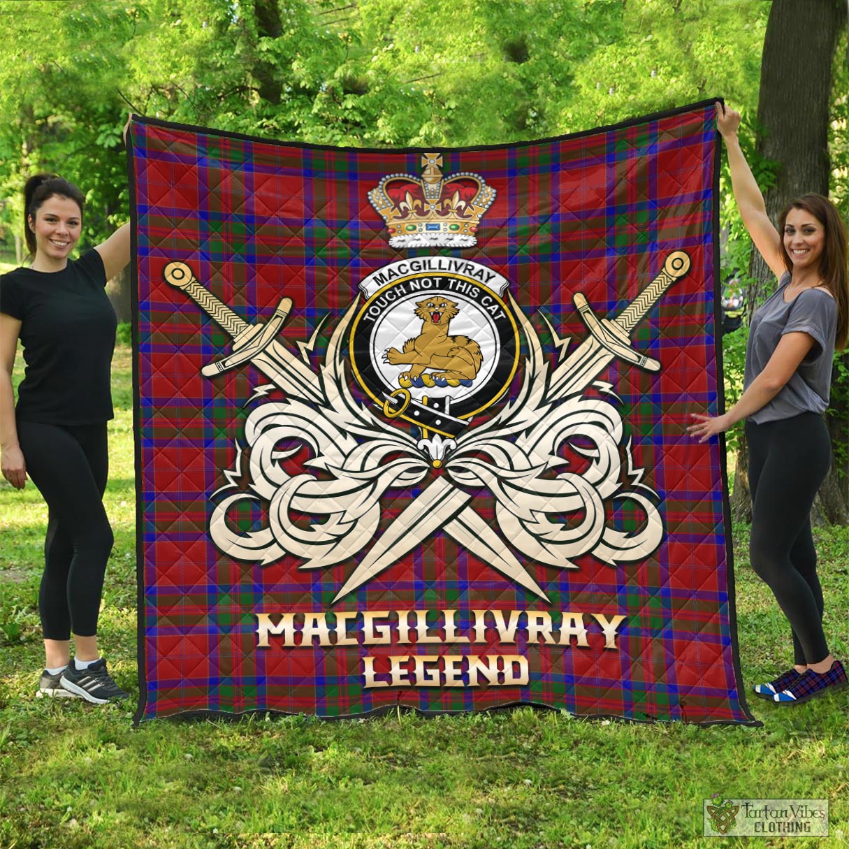 Tartan Vibes Clothing MacGillivray Tartan Quilt with Clan Crest and the Golden Sword of Courageous Legacy