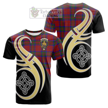 MacGillivray (McGillivray) Tartan Cotton T-shirt with Family Crest and Celtic Symbol Style