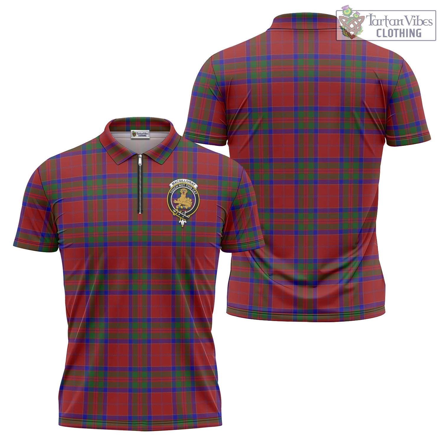 Tartan Vibes Clothing MacGillivray Tartan Zipper Polo Shirt with Family Crest