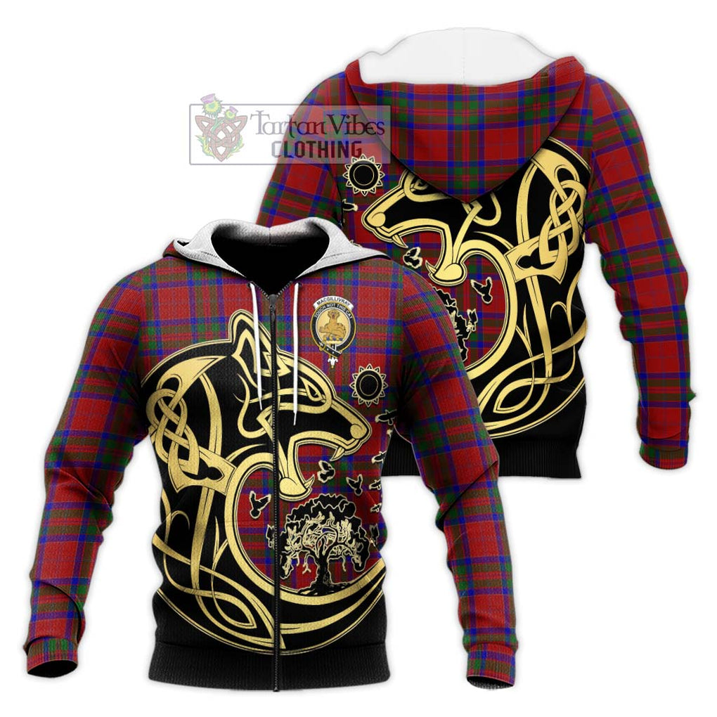 MacGillivray (McGillivray) Tartan Knitted Hoodie with Family Crest Celtic Wolf Style Unisex Knitted Zip Hoodie - Tartan Vibes Clothing