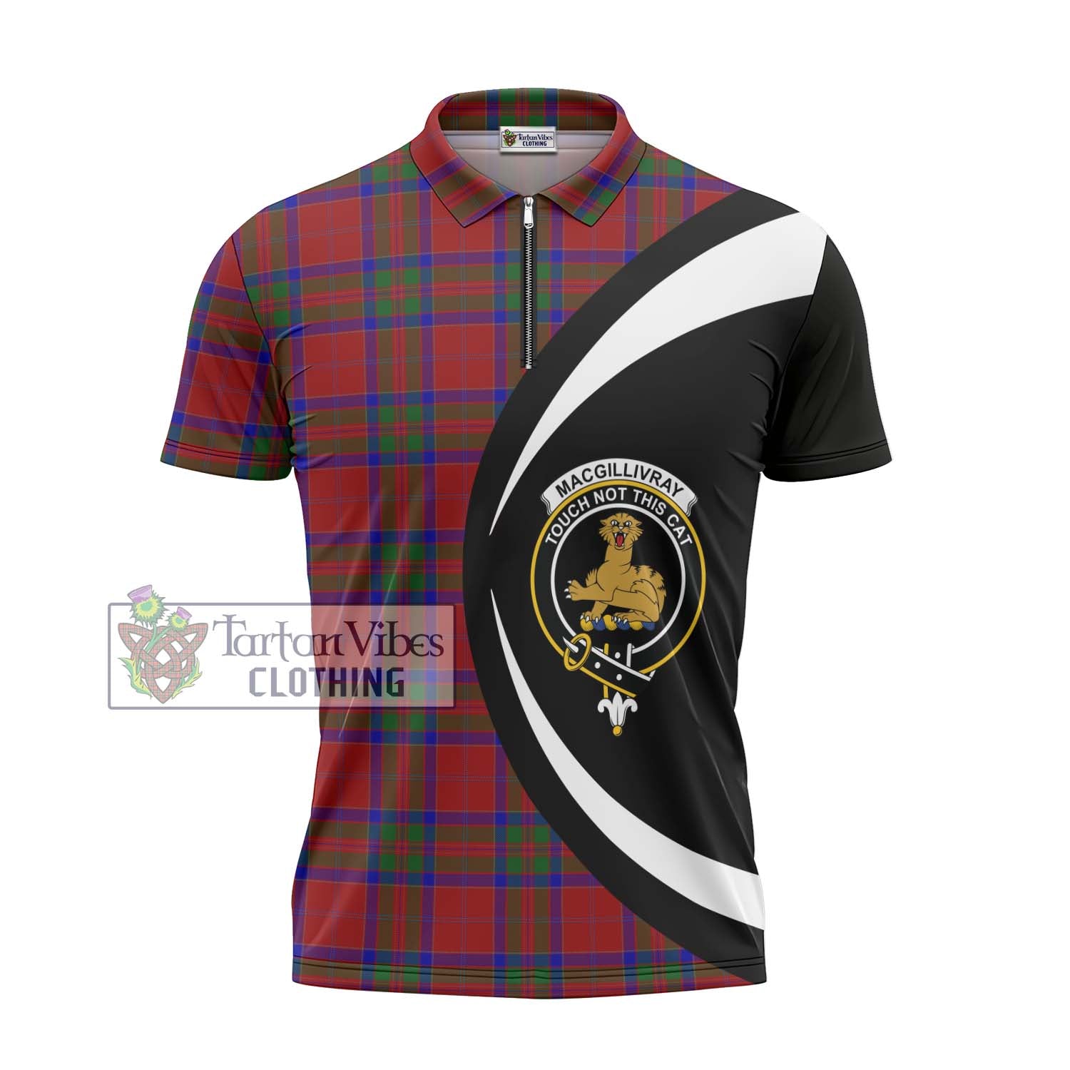 Tartan Vibes Clothing MacGillivray Tartan Zipper Polo Shirt with Family Crest Circle Style