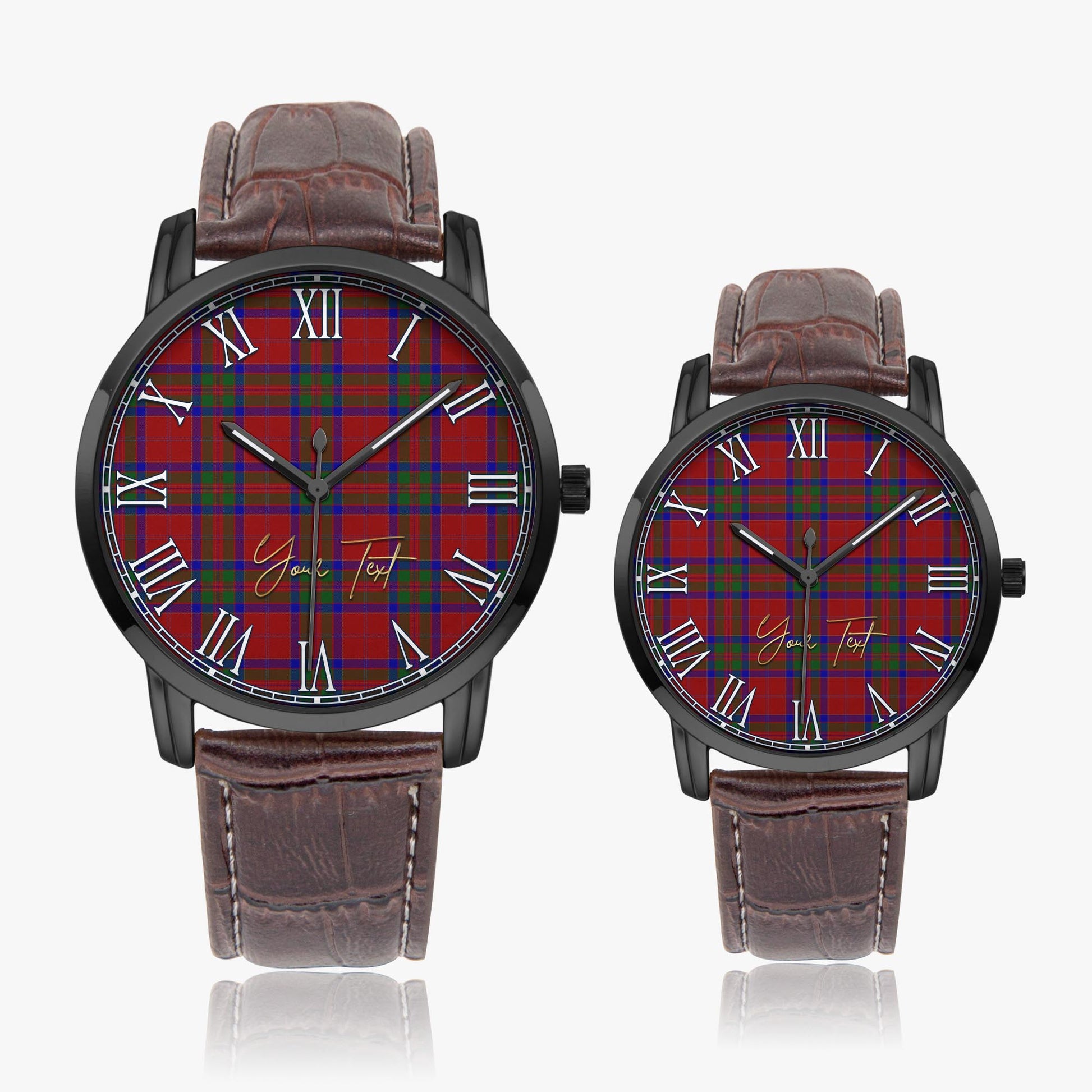 MacGillivray Tartan Personalized Your Text Leather Trap Quartz Watch Wide Type Black Case With Brown Leather Strap - Tartanvibesclothing