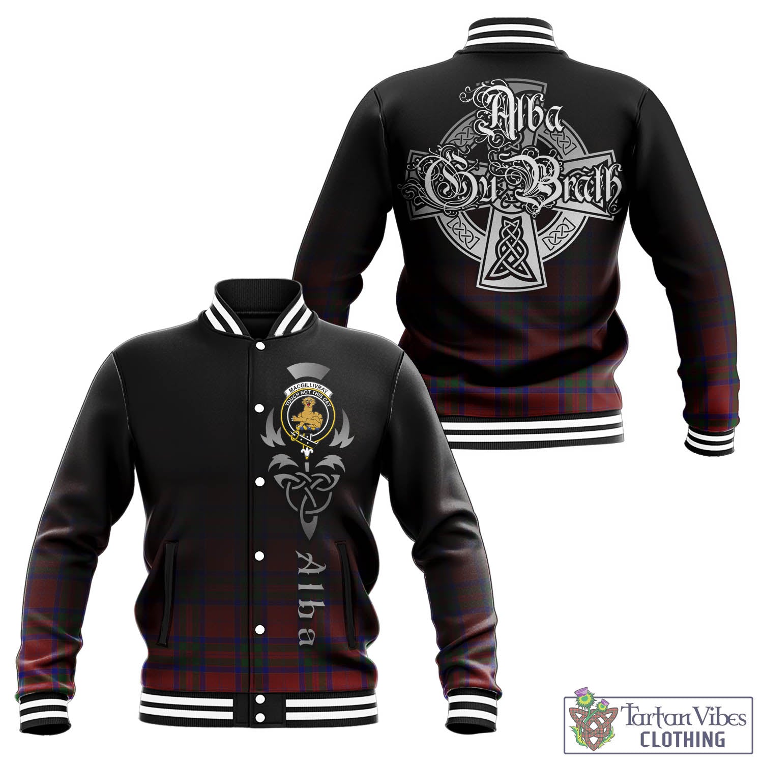 Tartan Vibes Clothing MacGillivray Tartan Baseball Jacket Featuring Alba Gu Brath Family Crest Celtic Inspired