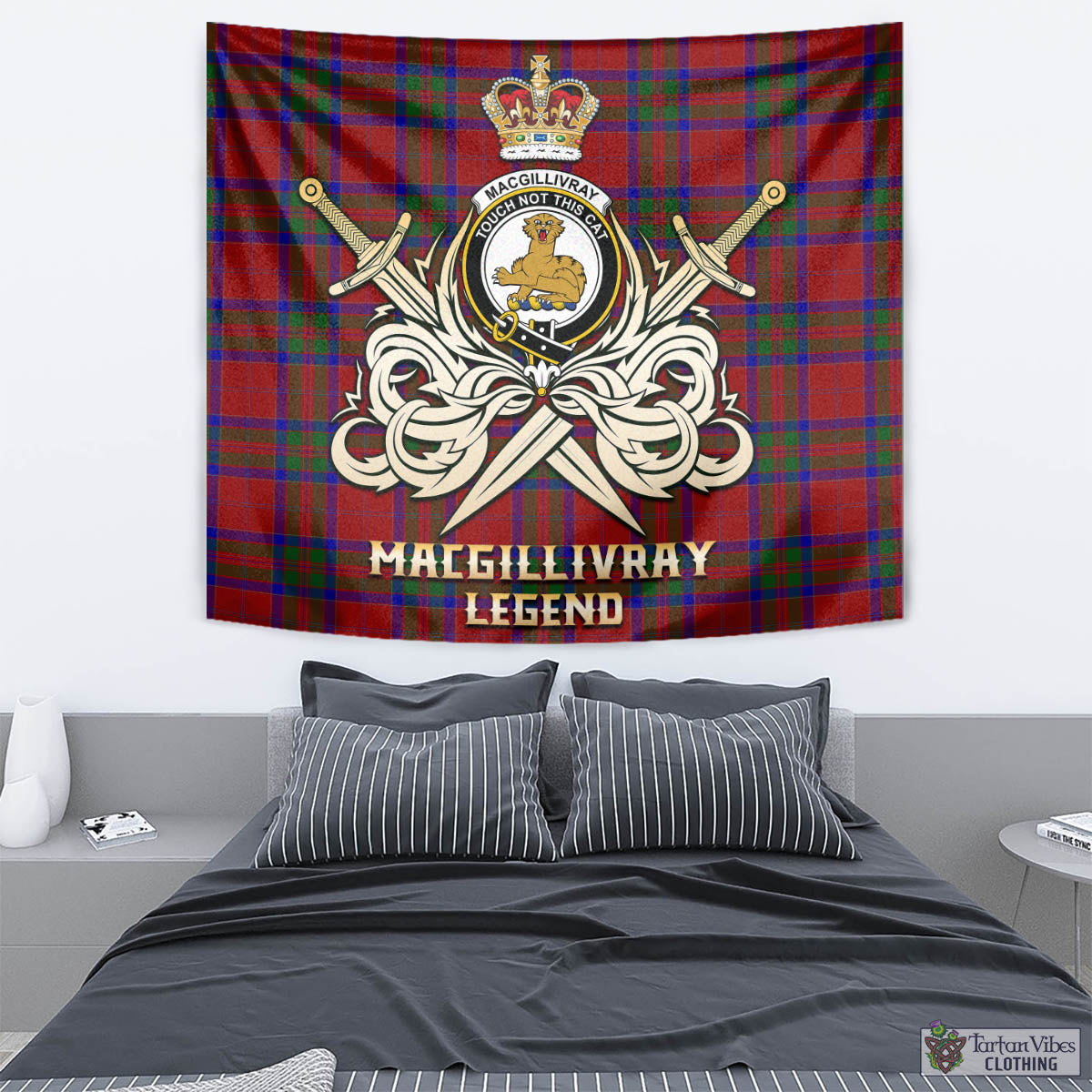 Tartan Vibes Clothing MacGillivray Tartan Tapestry with Clan Crest and the Golden Sword of Courageous Legacy