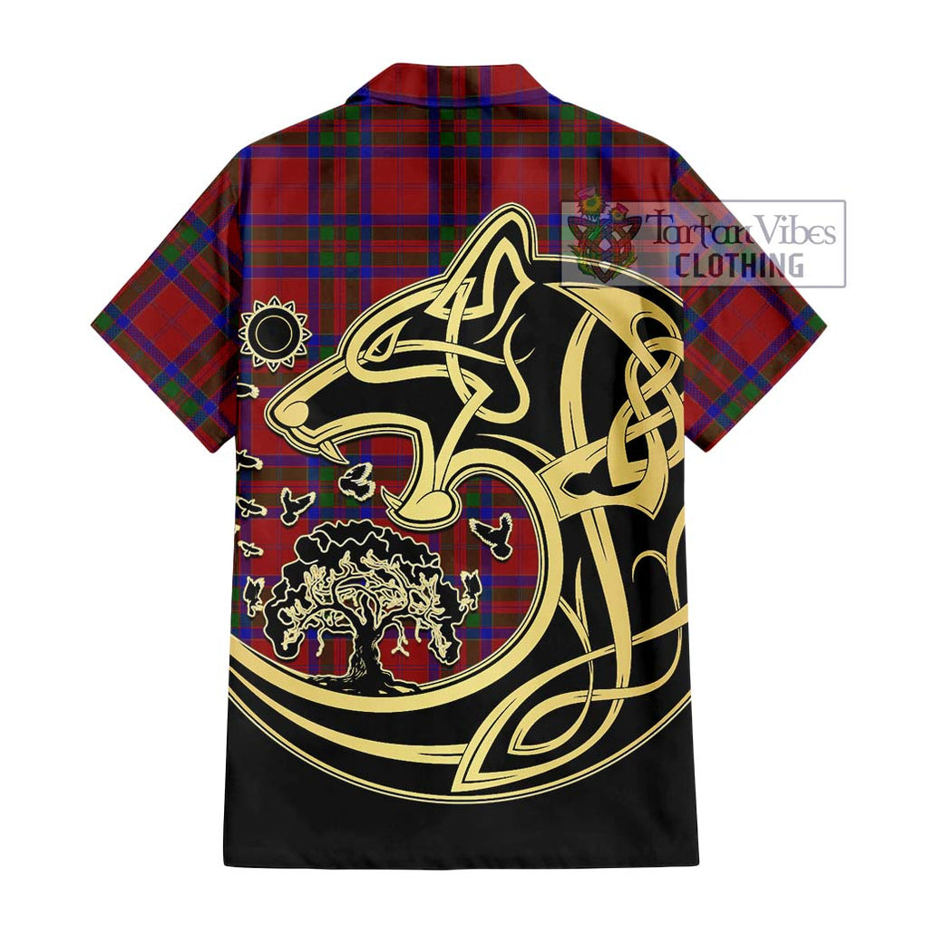 MacGillivray (McGillivray) Tartan Short Sleeve Button Shirt with Family Crest Celtic Wolf Style - Tartan Vibes Clothing