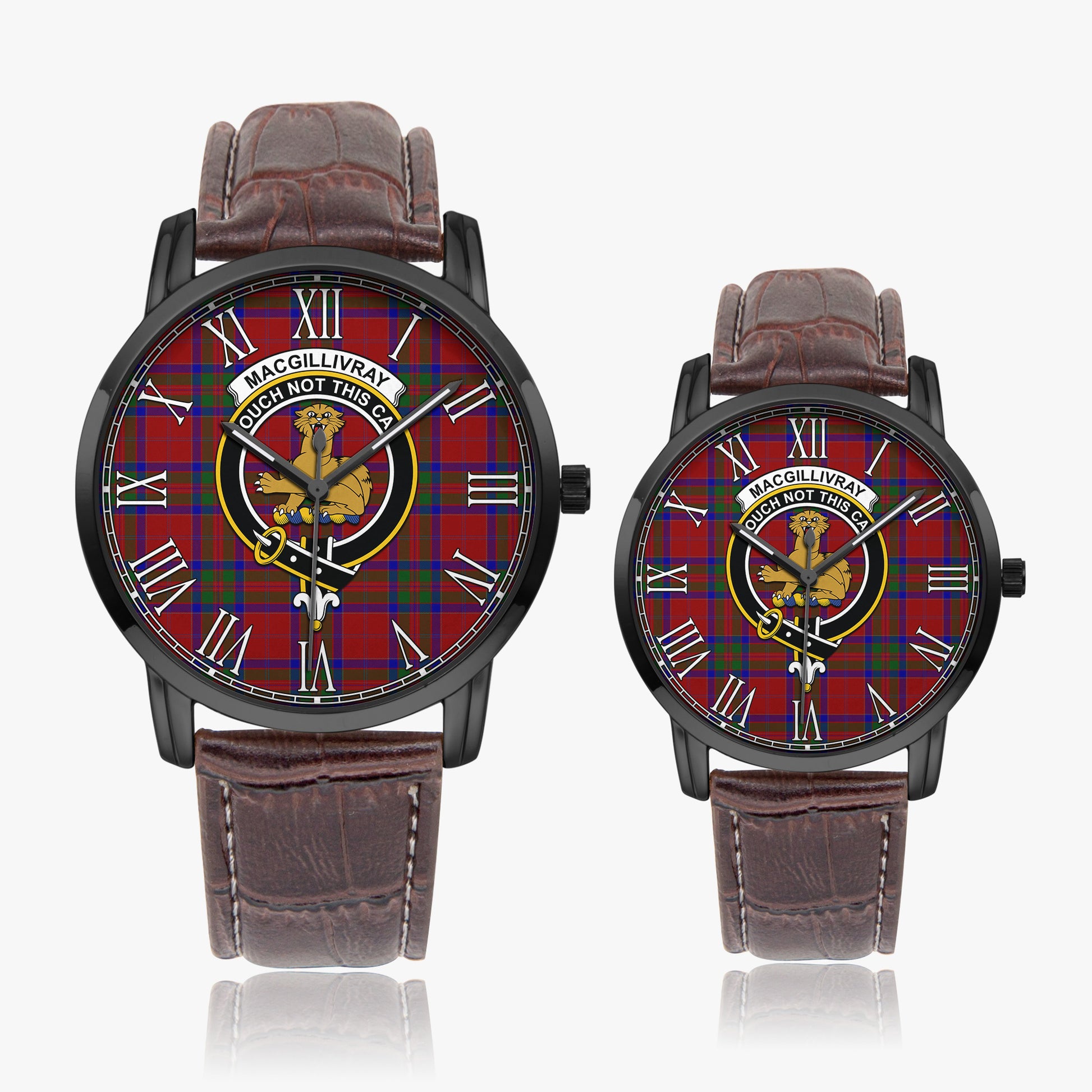 MacGillivray Tartan Family Crest Leather Strap Quartz Watch - Tartanvibesclothing