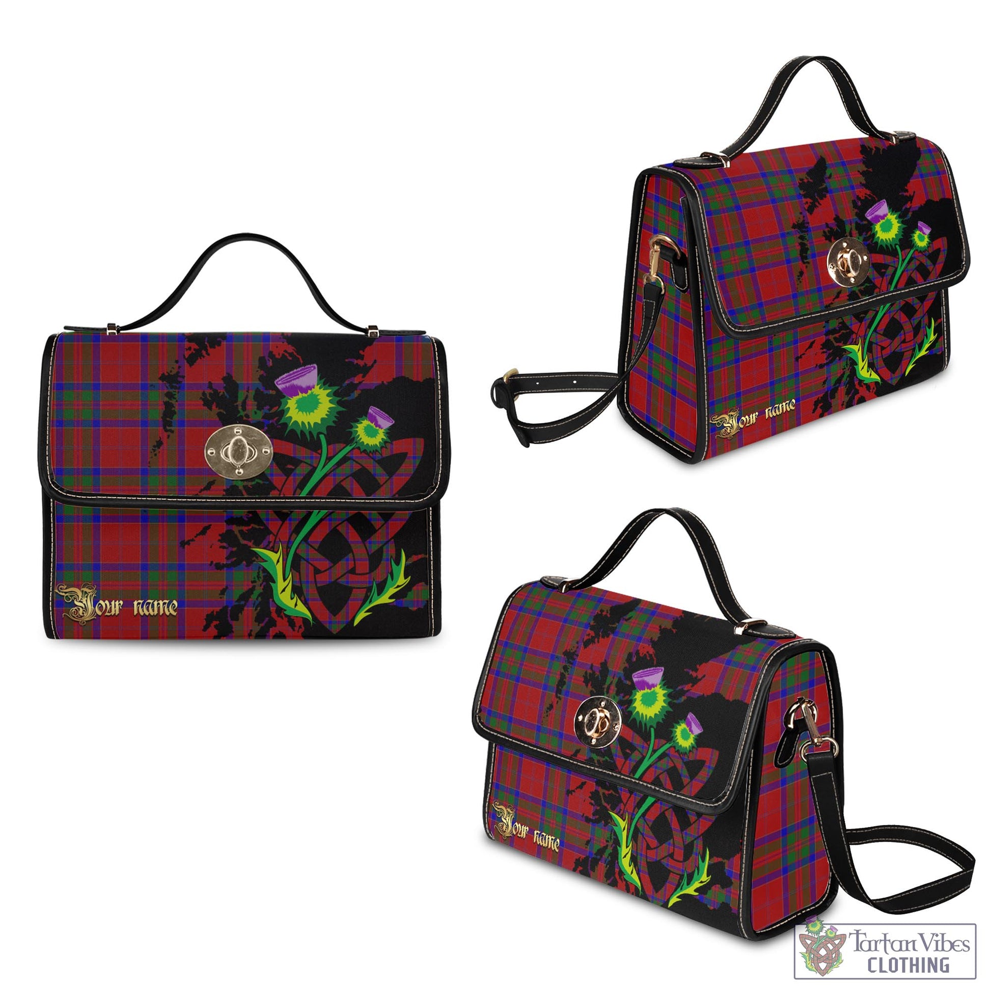 Tartan Vibes Clothing MacGillivray Tartan Waterproof Canvas Bag with Scotland Map and Thistle Celtic Accents