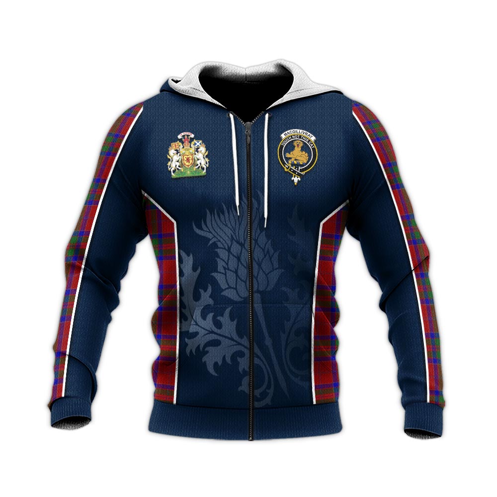 Tartan Vibes Clothing MacGillivray Tartan Knitted Hoodie with Family Crest and Scottish Thistle Vibes Sport Style