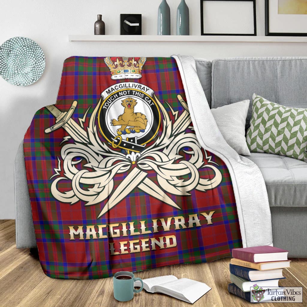 Tartan Vibes Clothing MacGillivray Tartan Blanket with Clan Crest and the Golden Sword of Courageous Legacy