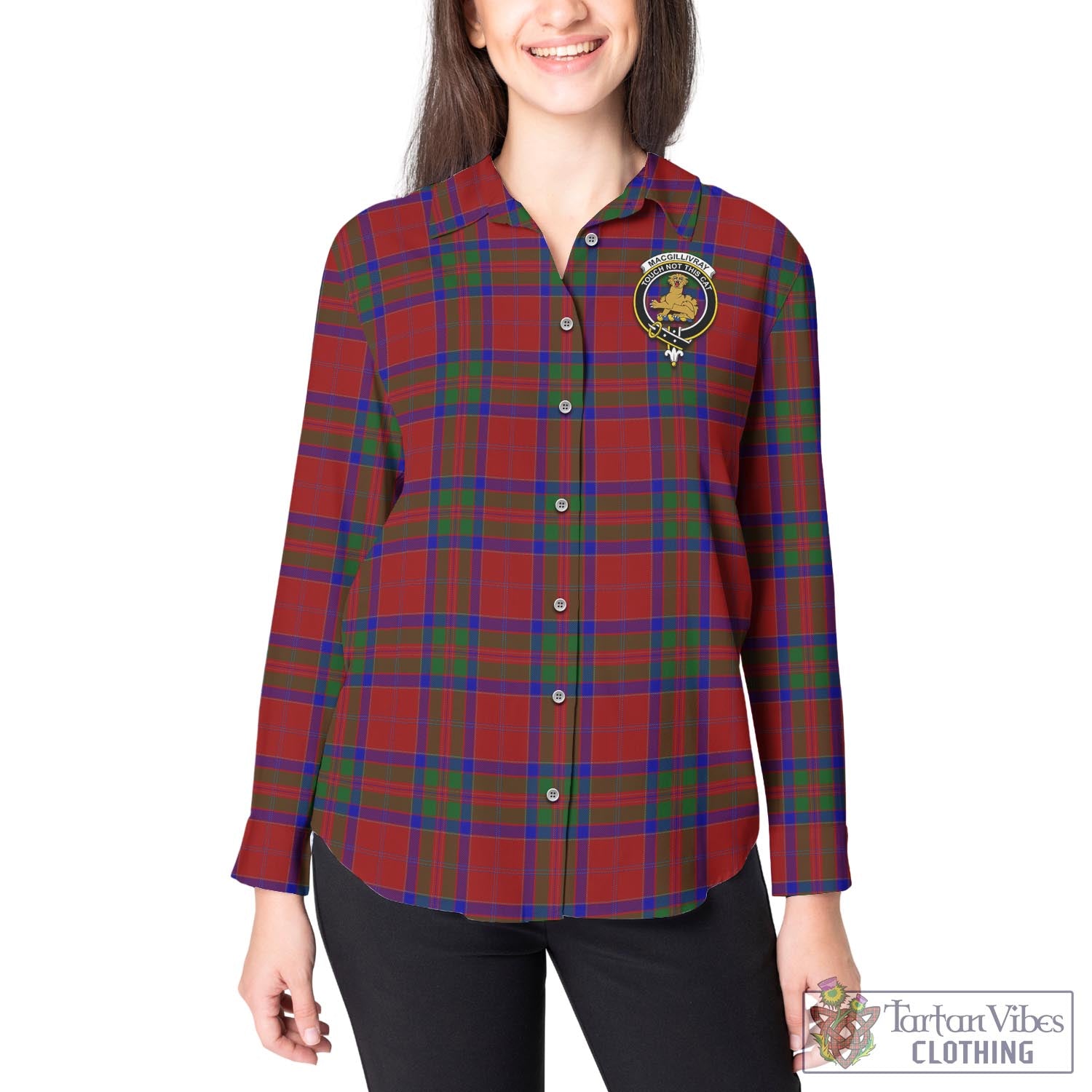 Tartan Vibes Clothing MacGillivray Tartan Womens Casual Shirt with Family Crest