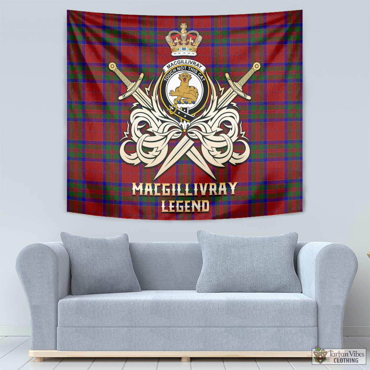 Tartan Vibes Clothing MacGillivray Tartan Tapestry with Clan Crest and the Golden Sword of Courageous Legacy