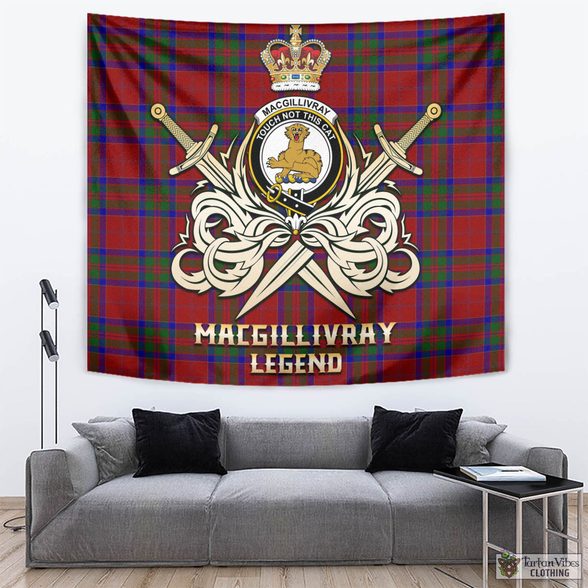 Tartan Vibes Clothing MacGillivray Tartan Tapestry with Clan Crest and the Golden Sword of Courageous Legacy