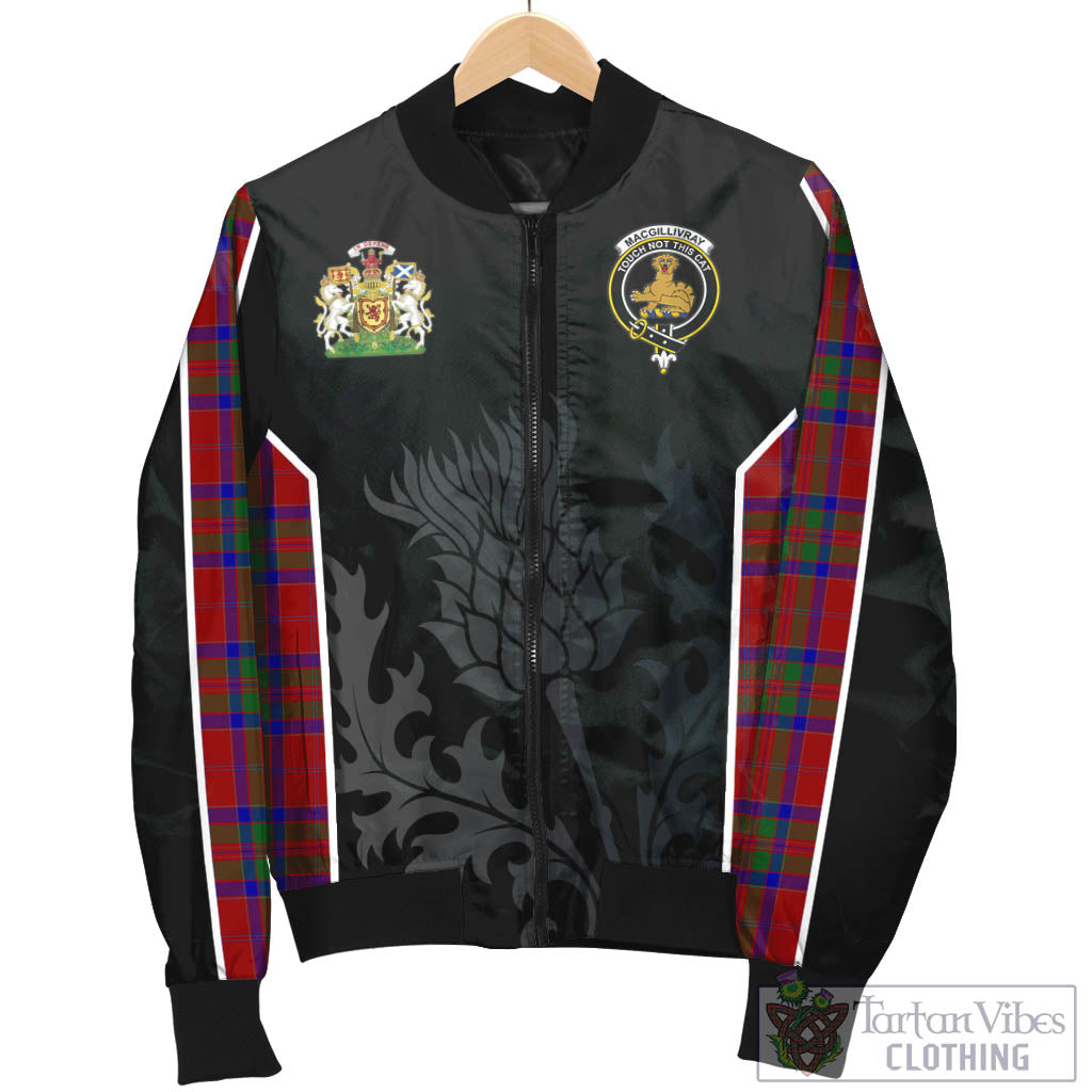 Tartan Vibes Clothing MacGillivray Tartan Bomber Jacket with Family Crest and Scottish Thistle Vibes Sport Style