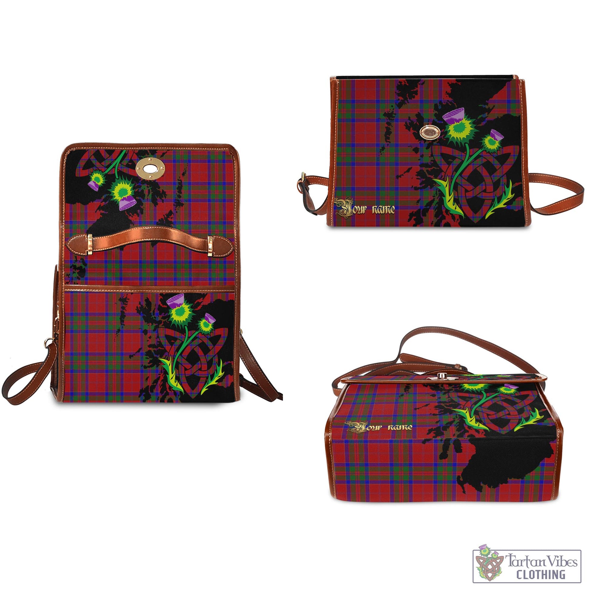 Tartan Vibes Clothing MacGillivray Tartan Waterproof Canvas Bag with Scotland Map and Thistle Celtic Accents