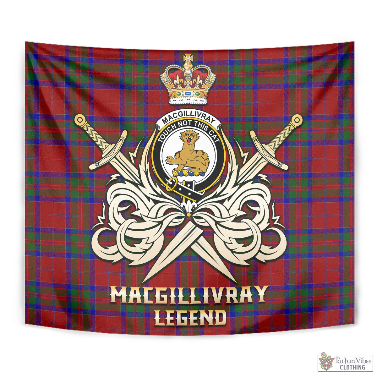 Tartan Vibes Clothing MacGillivray Tartan Tapestry with Clan Crest and the Golden Sword of Courageous Legacy