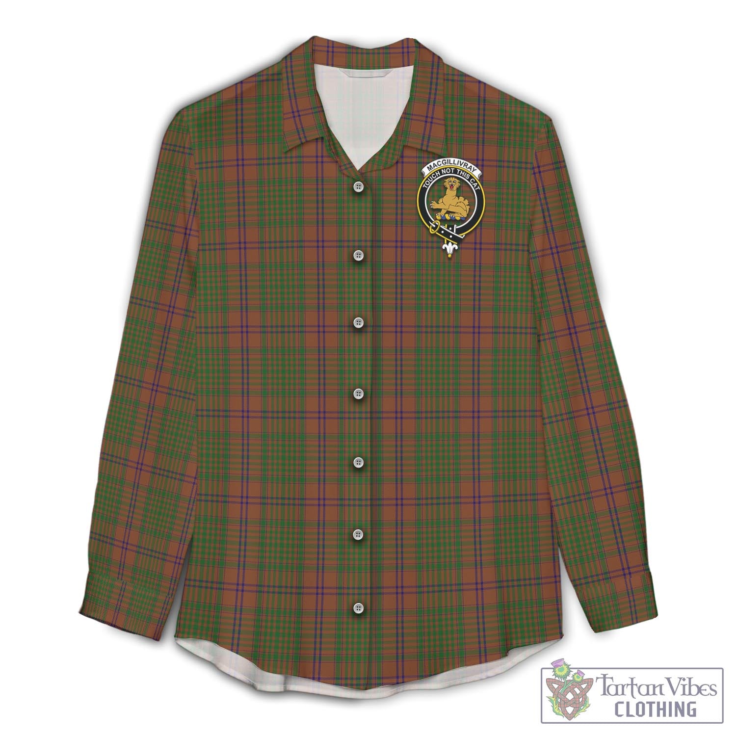 Tartan Vibes Clothing MacGillivray Hunting Tartan Womens Casual Shirt with Family Crest