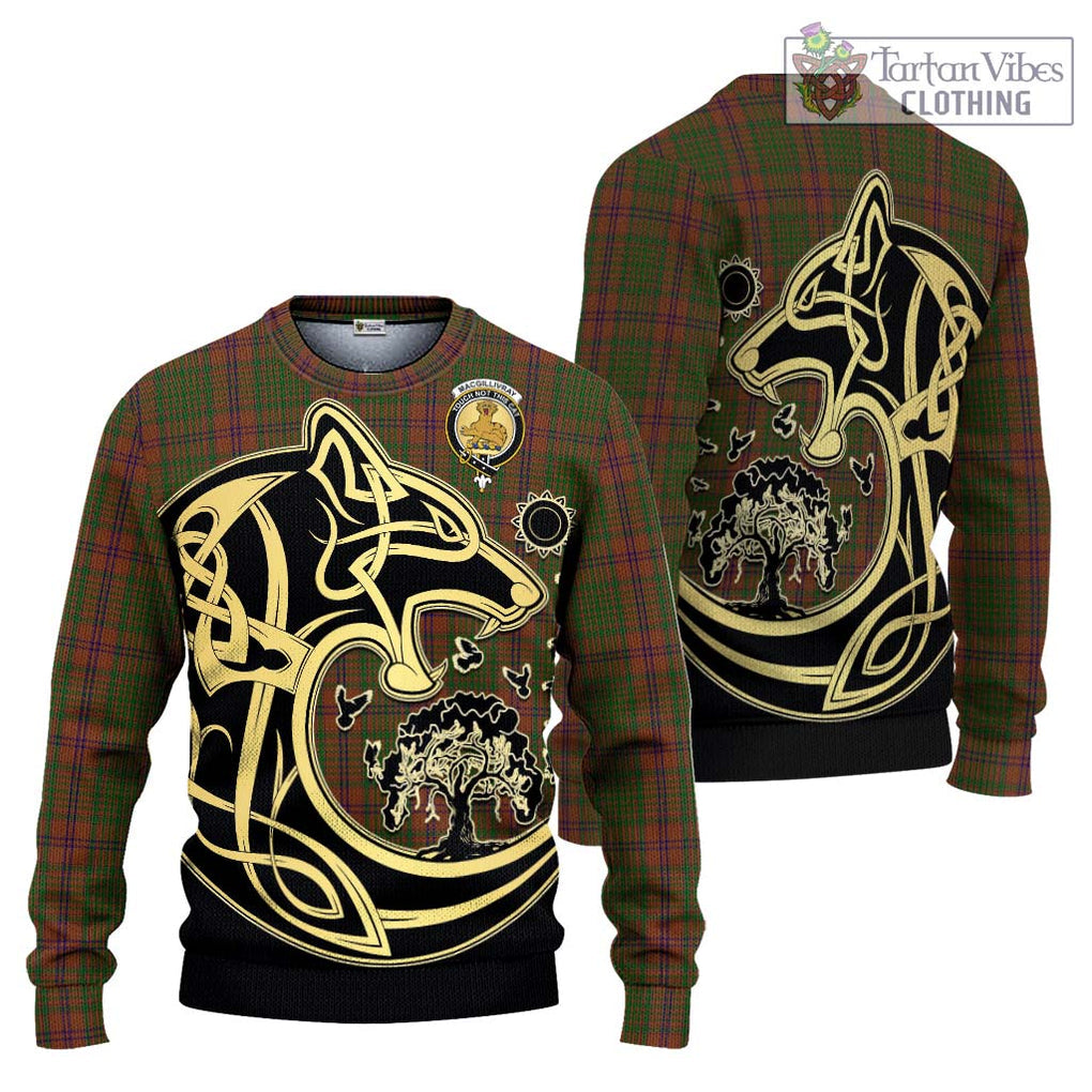 MacGillivray Hunting Tartan Knitted Sweater with Family Crest Celtic Wolf Style Unisex - Tartan Vibes Clothing