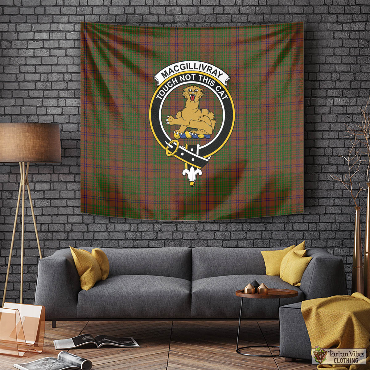 Tartan Vibes Clothing MacGillivray Hunting Tartan Tapestry Wall Hanging and Home Decor for Room with Family Crest