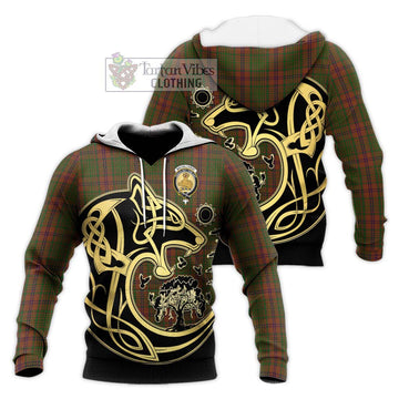 MacGillivray Hunting Tartan Knitted Hoodie with Family Crest Celtic Wolf Style