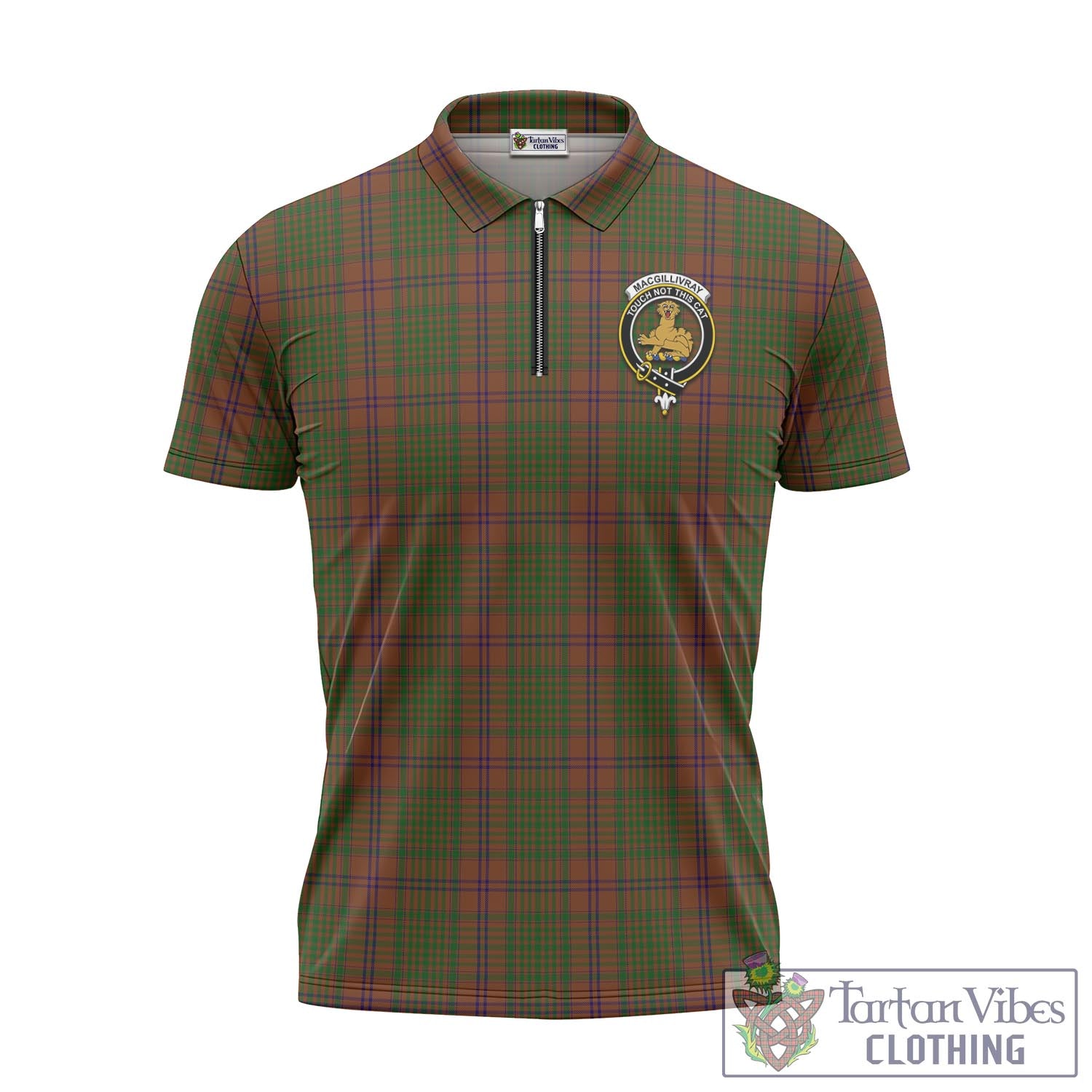 Tartan Vibes Clothing MacGillivray Hunting Tartan Zipper Polo Shirt with Family Crest