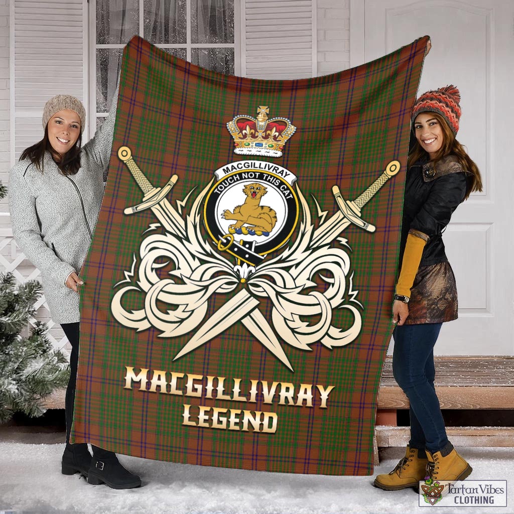 Tartan Vibes Clothing MacGillivray Hunting Tartan Blanket with Clan Crest and the Golden Sword of Courageous Legacy