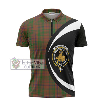 MacGillivray Hunting Tartan Zipper Polo Shirt with Family Crest Circle Style