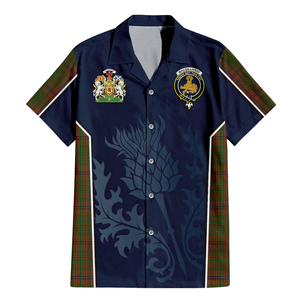 Tartan Vibes Clothing MacGillivray Hunting Tartan Short Sleeve Button Up Shirt with Family Crest and Scottish Thistle Vibes Sport Style