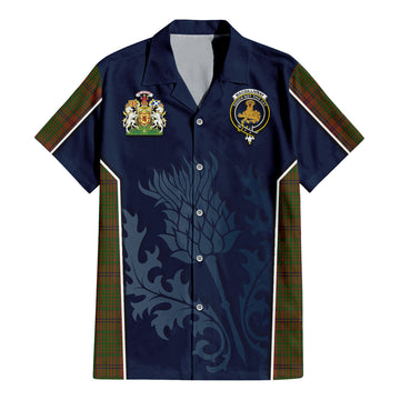 MacGillivray Hunting Tartan Short Sleeve Button Up Shirt with Family Crest and Scottish Thistle Vibes Sport Style