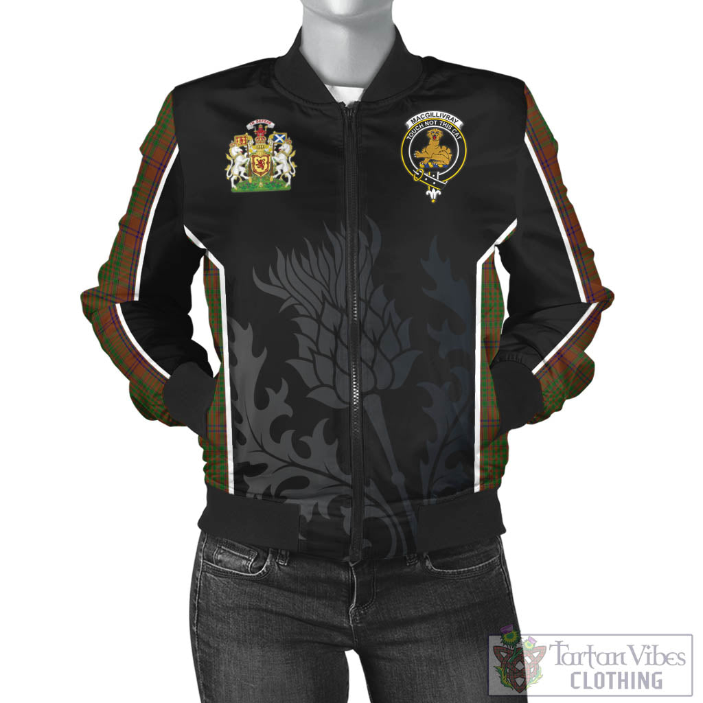 Tartan Vibes Clothing MacGillivray Hunting Tartan Bomber Jacket with Family Crest and Scottish Thistle Vibes Sport Style