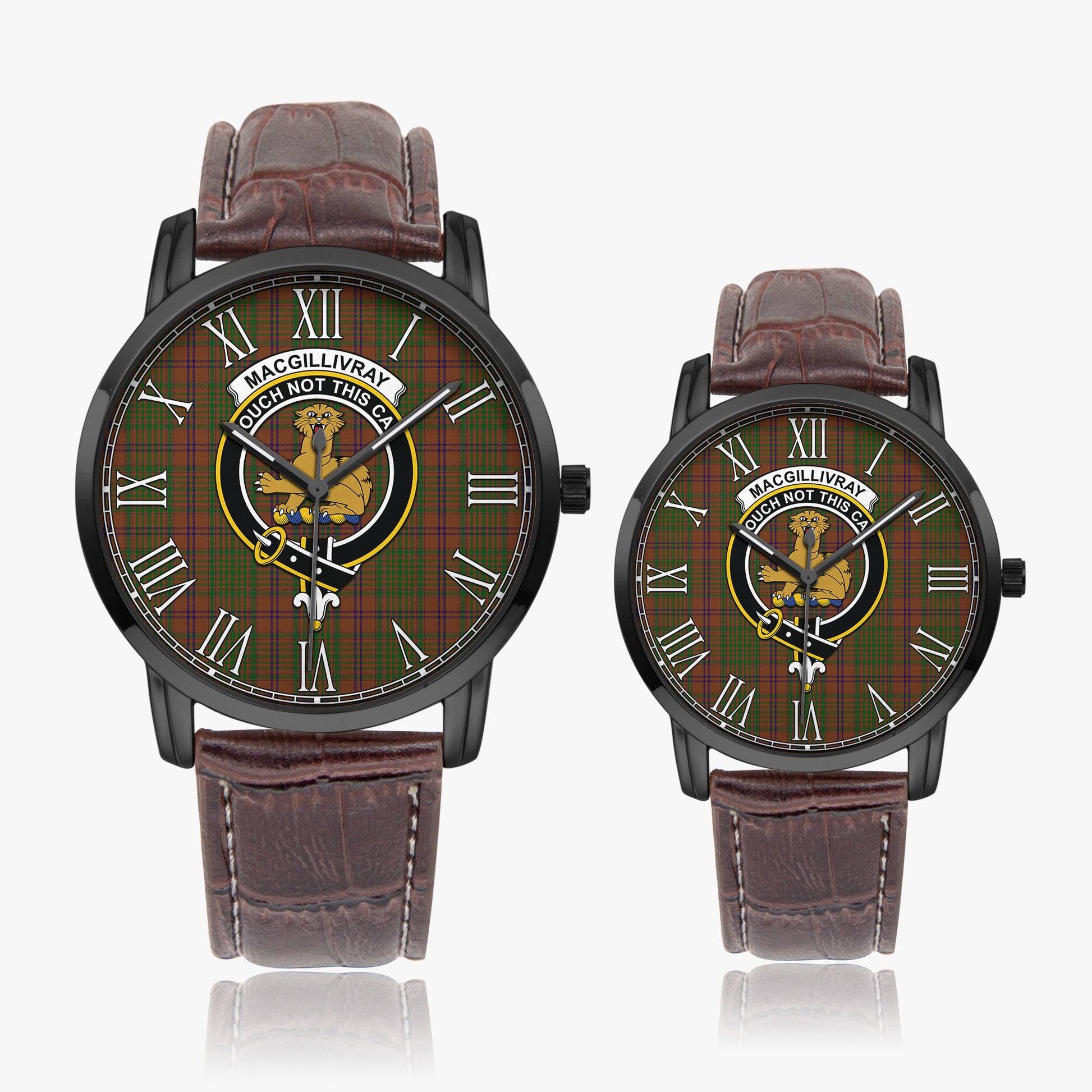 MacGillivray Hunting Tartan Family Crest Leather Strap Quartz Watch - Tartanvibesclothing