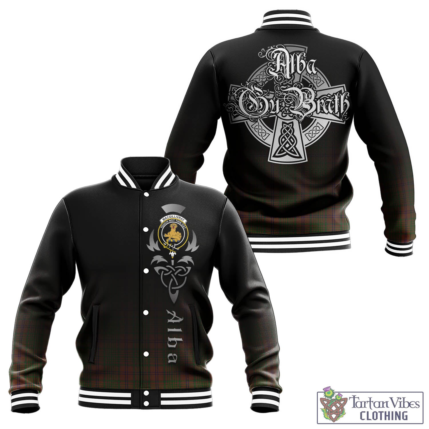 Tartan Vibes Clothing MacGillivray Hunting Tartan Baseball Jacket Featuring Alba Gu Brath Family Crest Celtic Inspired