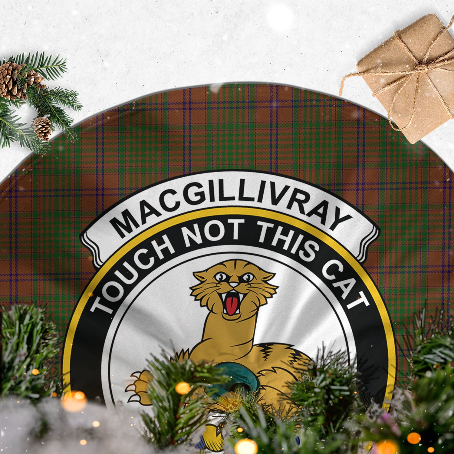 MacGillivray Hunting Tartan Christmas Tree Skirt with Family Crest - Tartanvibesclothing