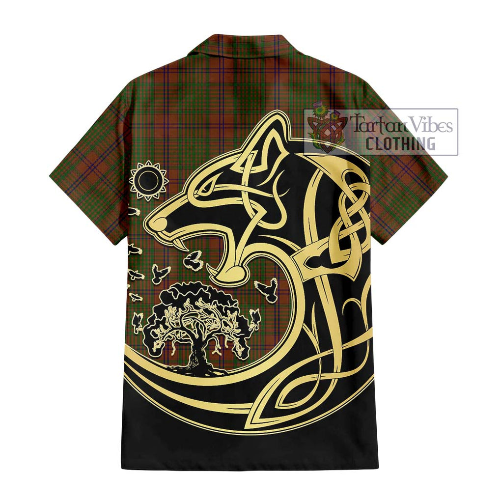 MacGillivray Hunting Tartan Short Sleeve Button Shirt with Family Crest Celtic Wolf Style - Tartan Vibes Clothing