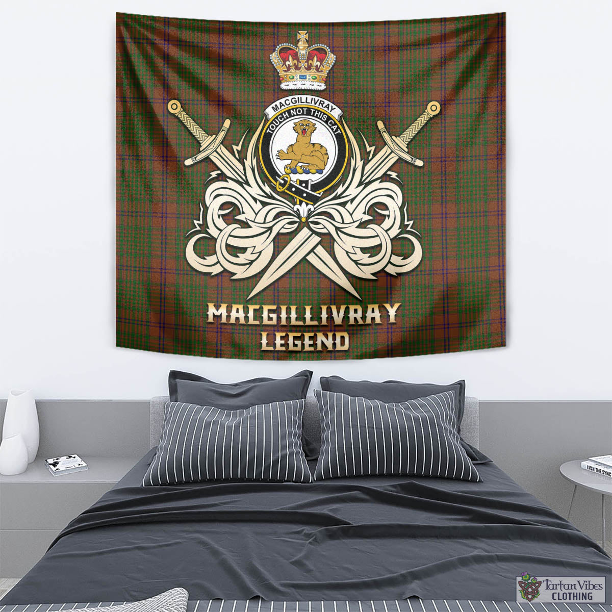 Tartan Vibes Clothing MacGillivray Hunting Tartan Tapestry with Clan Crest and the Golden Sword of Courageous Legacy