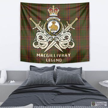 MacGillivray Hunting Tartan Tapestry with Clan Crest and the Golden Sword of Courageous Legacy