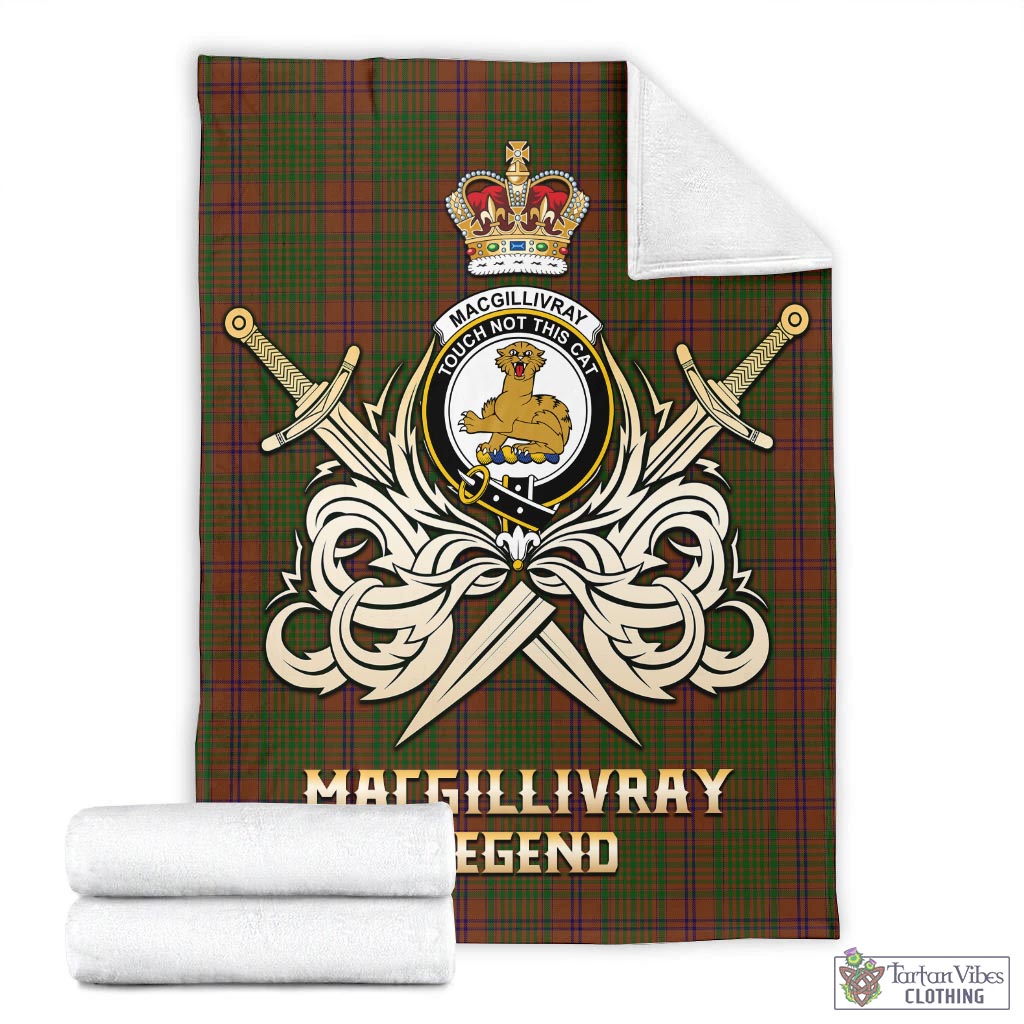 Tartan Vibes Clothing MacGillivray Hunting Tartan Blanket with Clan Crest and the Golden Sword of Courageous Legacy