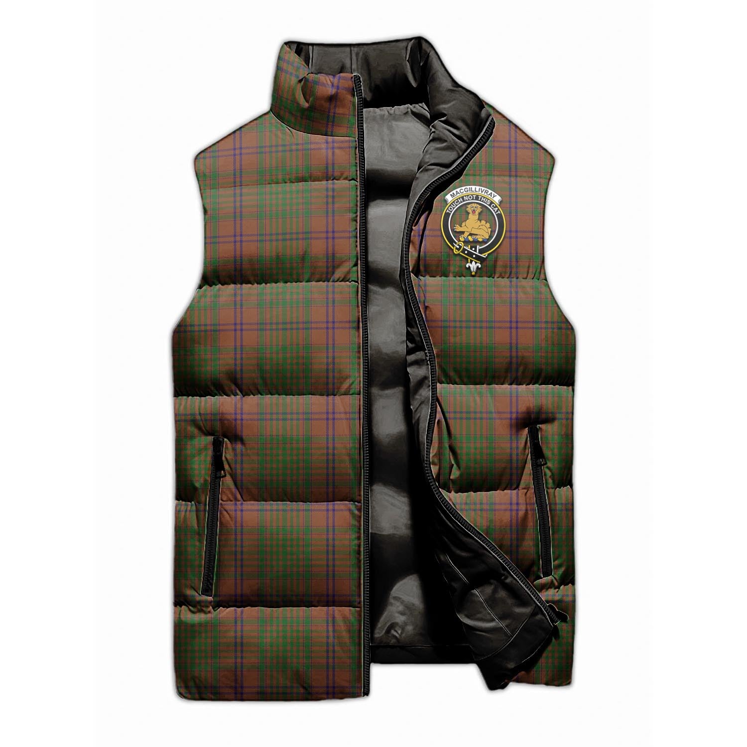 MacGillivray Hunting Tartan Sleeveless Puffer Jacket with Family Crest - Tartanvibesclothing