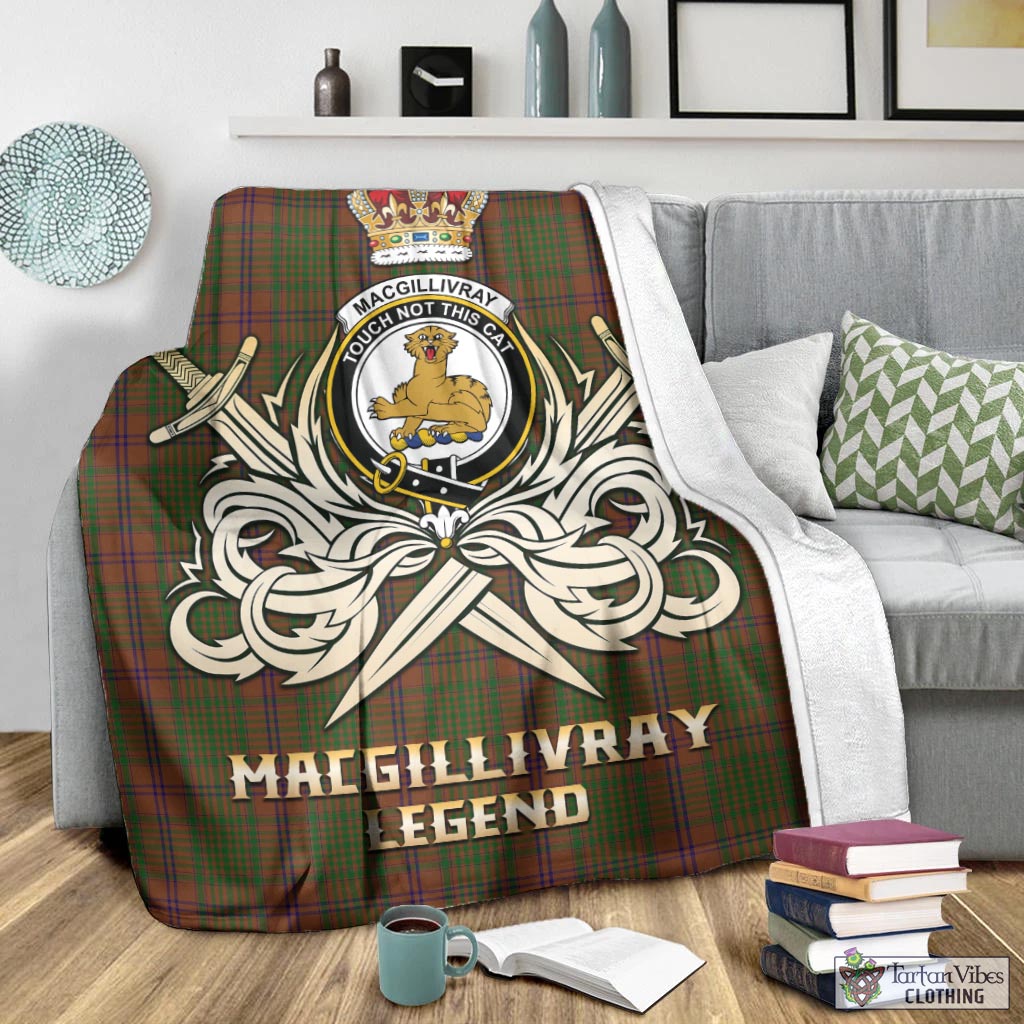 Tartan Vibes Clothing MacGillivray Hunting Tartan Blanket with Clan Crest and the Golden Sword of Courageous Legacy