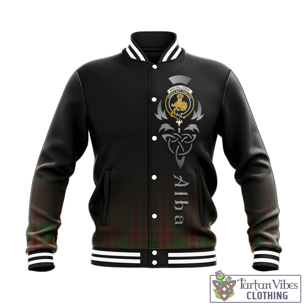 Tartan Vibes Clothing MacGillivray Hunting Tartan Baseball Jacket Featuring Alba Gu Brath Family Crest Celtic Inspired