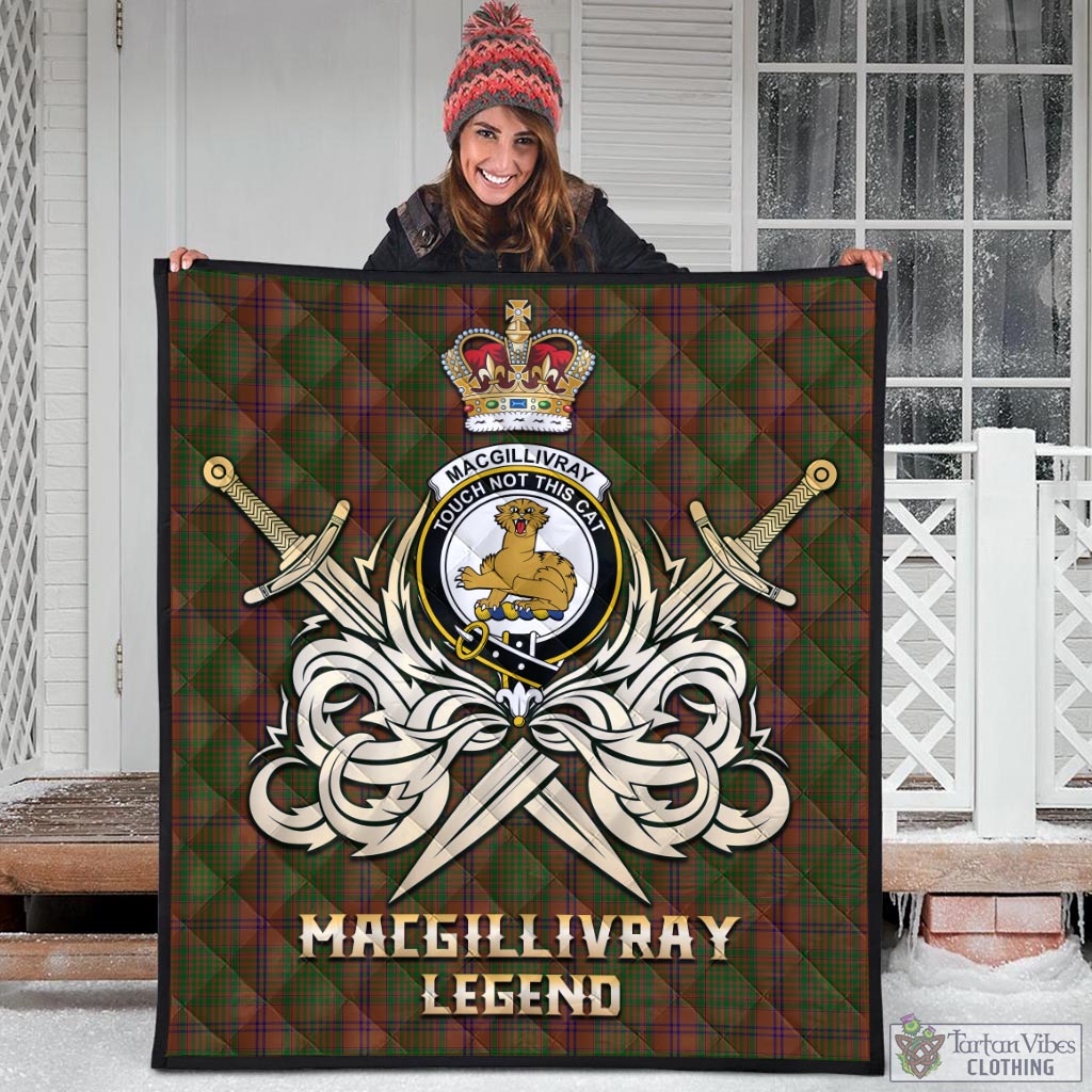 Tartan Vibes Clothing MacGillivray Hunting Tartan Quilt with Clan Crest and the Golden Sword of Courageous Legacy