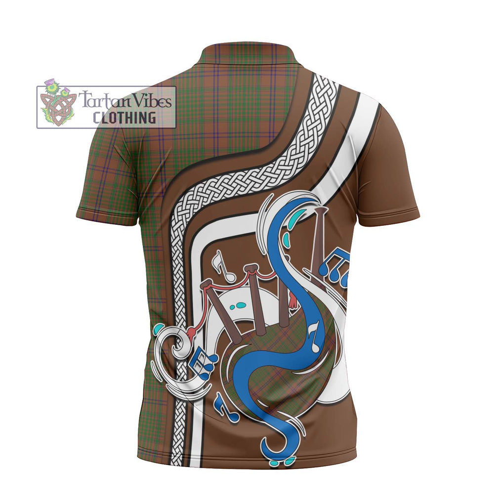 MacGillivray Hunting Tartan Zipper Polo Shirt with Epic Bagpipe Style - Tartanvibesclothing Shop