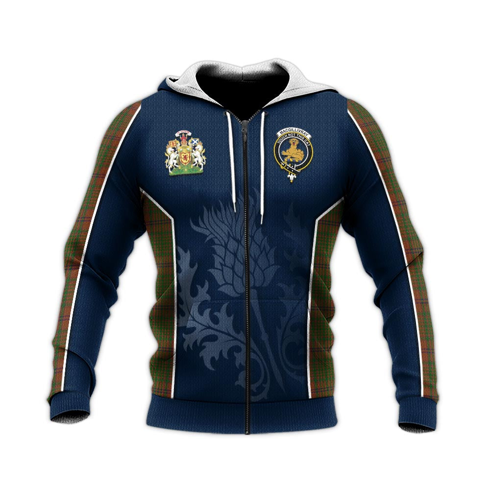 Tartan Vibes Clothing MacGillivray Hunting Tartan Knitted Hoodie with Family Crest and Scottish Thistle Vibes Sport Style