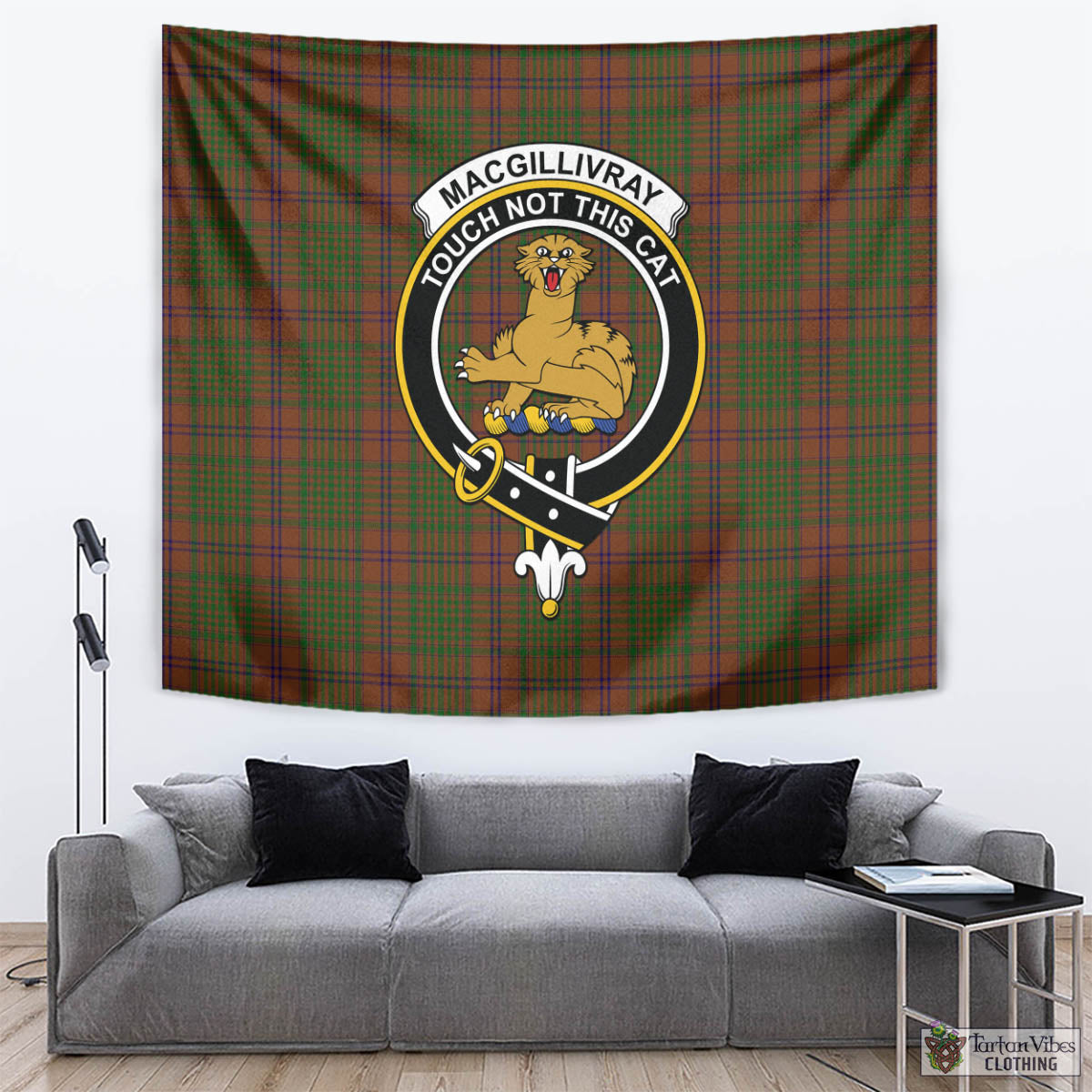 Tartan Vibes Clothing MacGillivray Hunting Tartan Tapestry Wall Hanging and Home Decor for Room with Family Crest